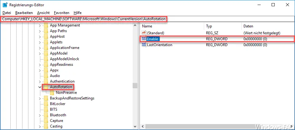 Autorotation registry