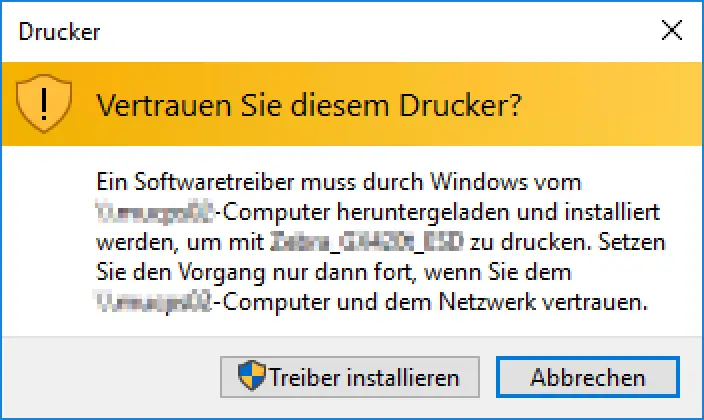 Do you trust this printer? A software driver must be downloaded from the computer through Windows