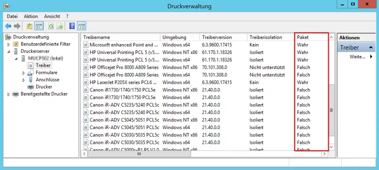 Print management Packaged printer driver