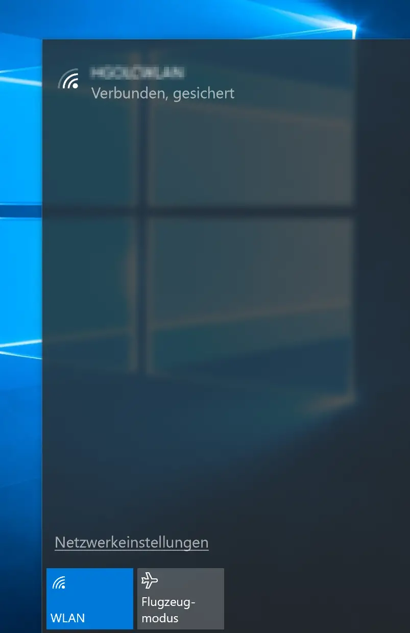 WLAN flyout menu Windows 10