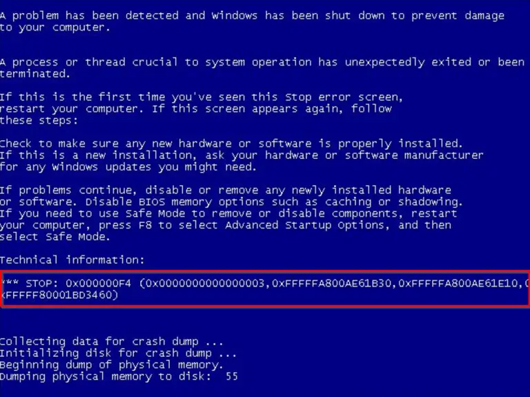 windows 7 blue screen error 0x00000f4