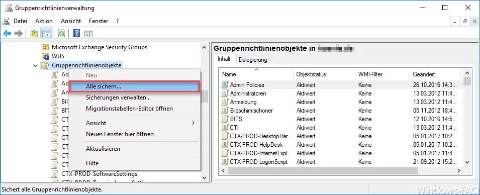 Back up Group Policy through Group Policy Management