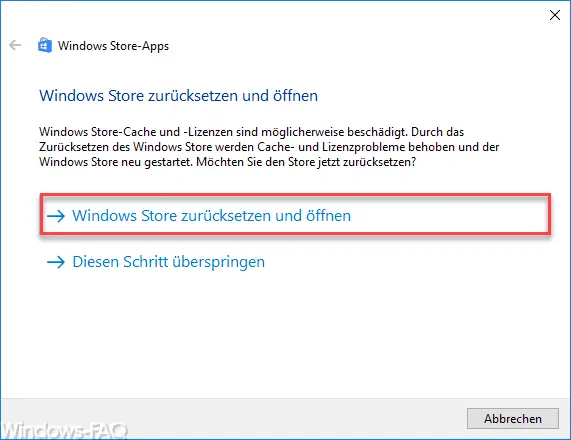 Reset and open Windows Store