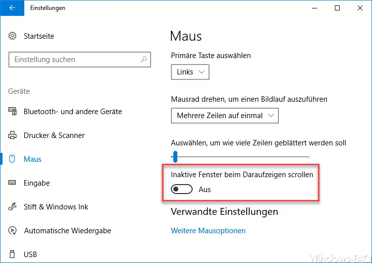 Scroll inactive windows when pointing - Windows 10