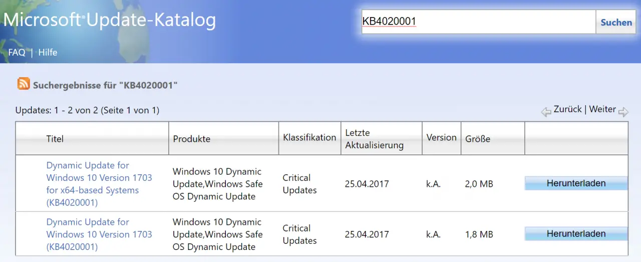 Update KB4020001 for Windows 10 Version 1703 Creators Update