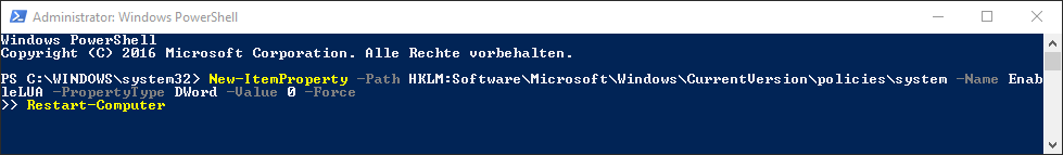 Switch off uac-per-powershell