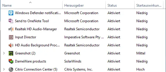 Task manager tab Autostart