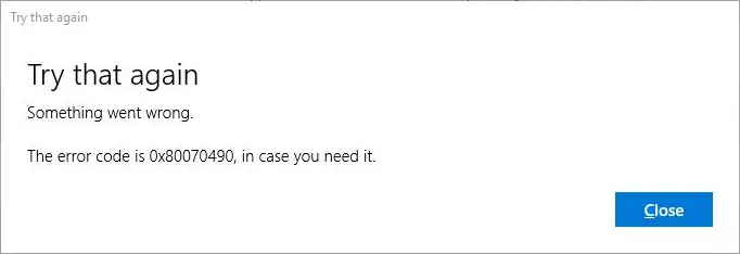 0x80070490 windows update error code