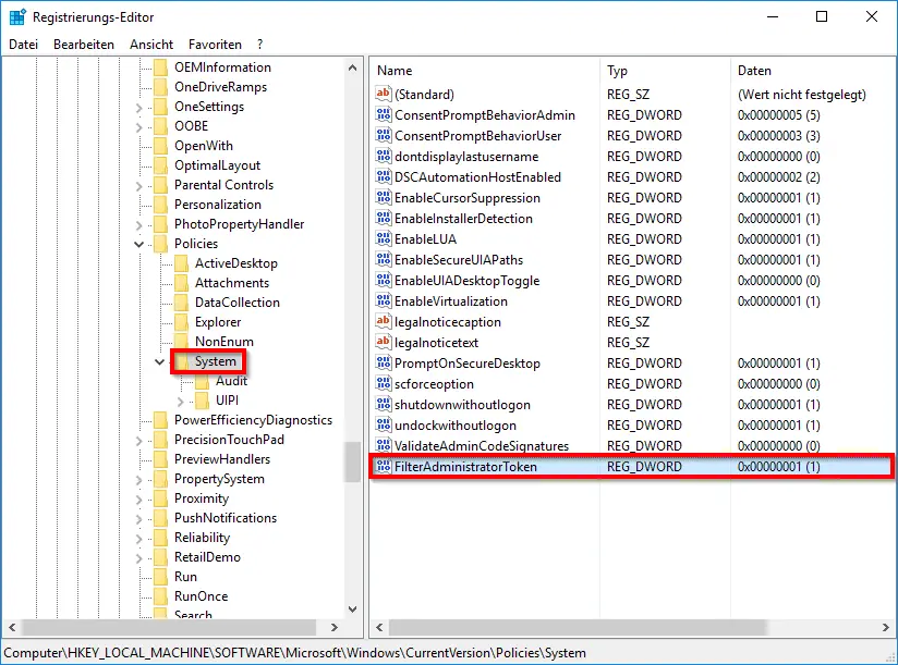 registry filter administrator token
