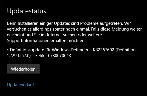 Windows Defender 0x80070643