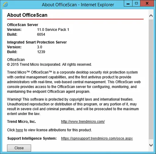 TrendMicro OfficeScan Server Version Build