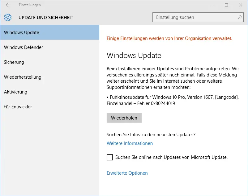 Windows 10 feature update 0x80244019
