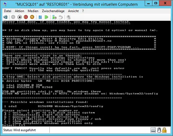 Windows Reset Password Registry menu