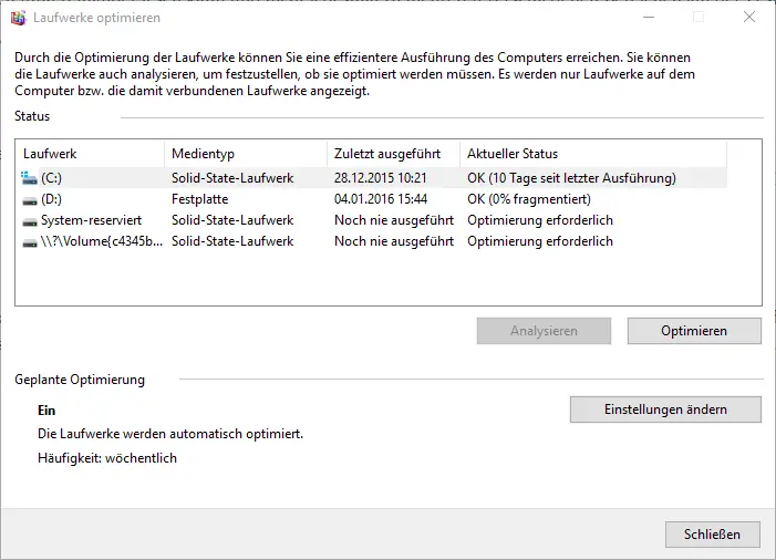 Defragmentation Windows 10, SSD, hard drive, optimization