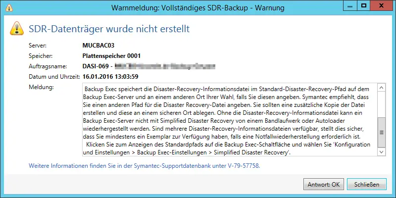 setting up sdr on backup exec 16