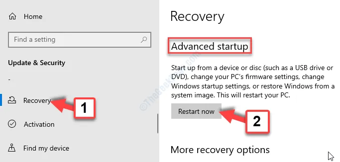 Security update and recovery Advanced startup Restart now