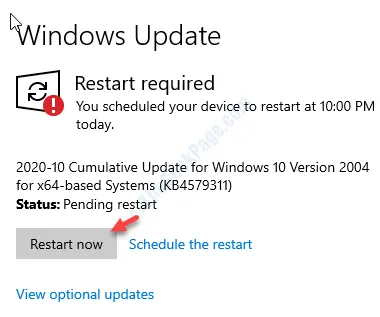 See optional update Restart now