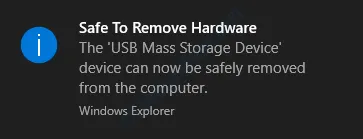 Safe Windows message to remove hardware