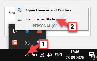 Taskbar Show hidden icons USB drive icon Right click Eject Cruzer Blade