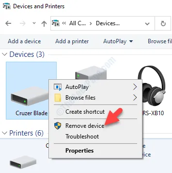 Device and Printers Devices Right-click Remove Device