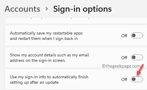 Login Options Additional Settings Use My Login Information to automatically finish settings after an update Disable Min.