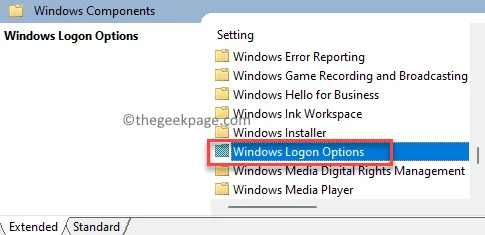 Windows Components Windows Logon Options