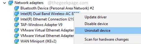 Uninstall the network adapter