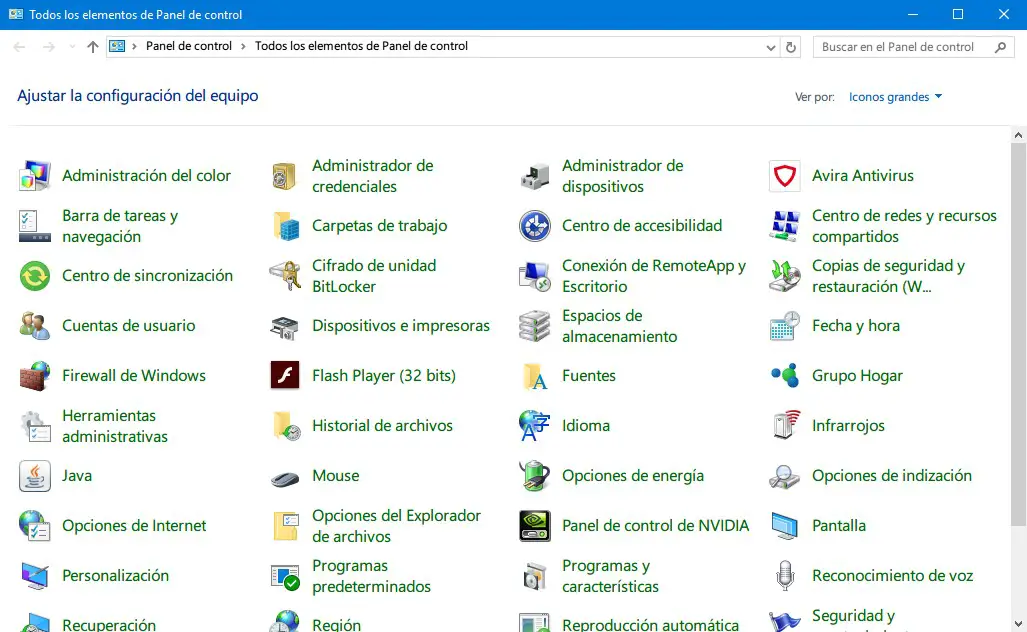 Control Panel in Windows 10 File Explorer