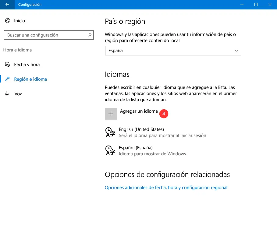 Change language in Windows 10