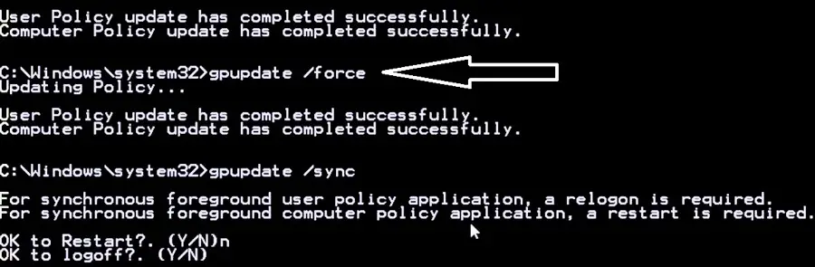 Command gpupdate /force