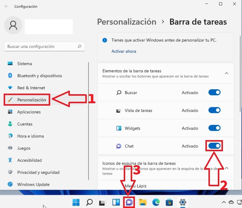 See Chat icon taskbar Windows 11.