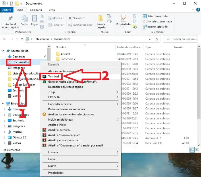 Access folders from Windows terminal.