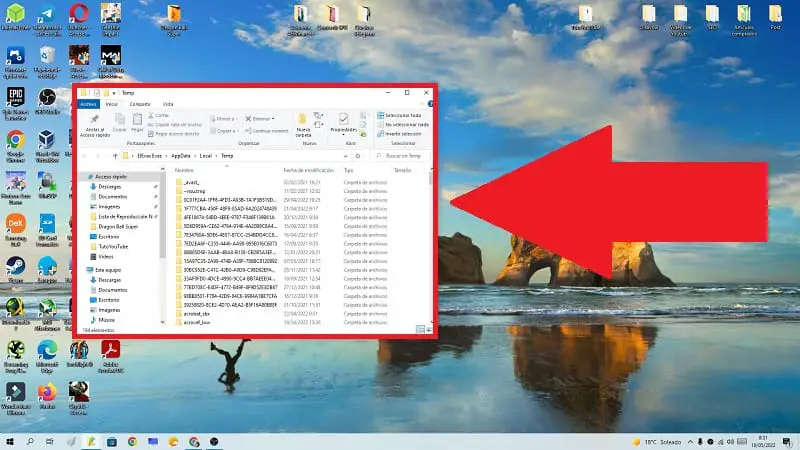 Enter Temp folder Win 10.